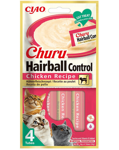 INABA Churu Hairball Chicken 4x14 g odchlpovacia pochúťka s kuracím mäsom