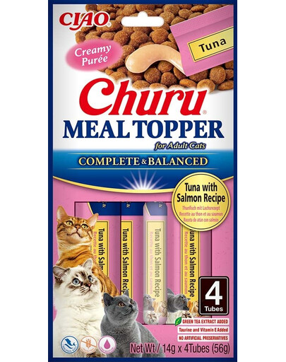 INABA Meal Topper Tuna Salmon 4x14 g krémový doplnok krmiva pre mačky s tuniakom a lososom