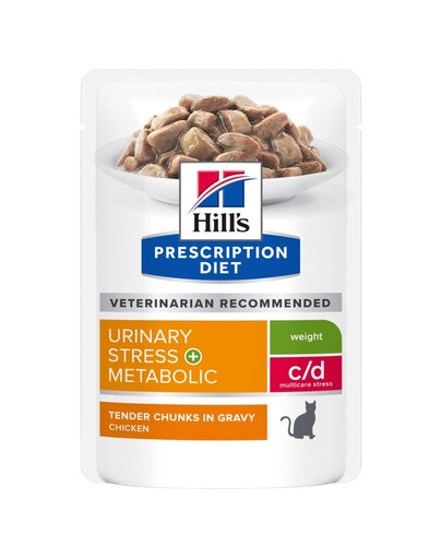 HILL'S PRESCRIPTION DIET c/d Multicare Stress + Metabolic mokré krmivo pre mačky s kuracím mäsom 12x85 g vo vreckách