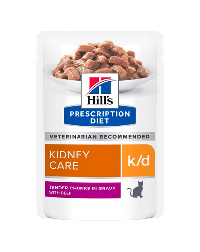 HILL'S Prescription Diet Feline k/d s hovädzím mäsom 12x85 g vo vreckách