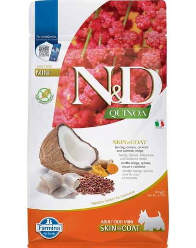 FARMINA N&D Quinoa Skin & Coat Dietetické krmivo pre psov 800g
