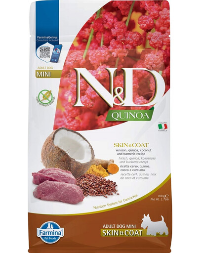 FARMINA N&D Quinoa Skin & Coat Venison Mini pre psov malých plemien 800g