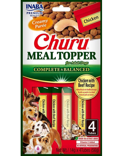 INABA Dog Meal Topper Chicken Beef 4x14 g krémový doplnok krmiva pre psov s kuracím a hovädzím mäsom