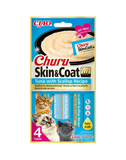 INABA Churu Skin&Coat 4x14g s tuniakom a hrebenatkou pre mačku