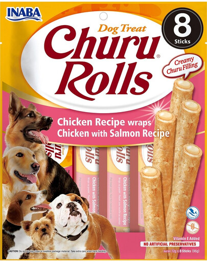 INABA Churu Rolls Chicken 8x12g wrapy kuracie a lososové pre psov