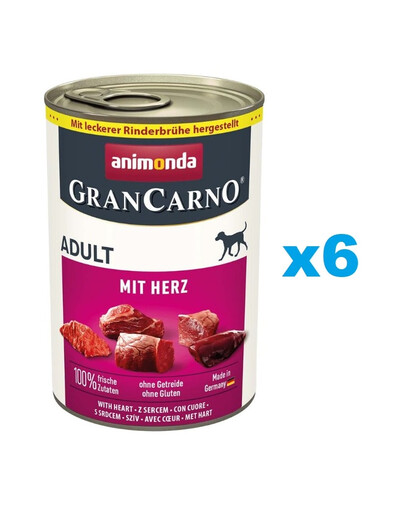 ANIMONDA GranCarno Adult 6x400g  vlhké krmivo pre dospelé psy od 1 do 6 rokov vyrobené z hovädzieho mäsa a hovädzích sŕdc