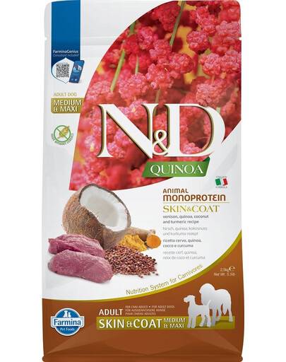 FARMINA N&D Quinoa 2,5 kg Krmivo pre psov s jelením mäsom a kokosom