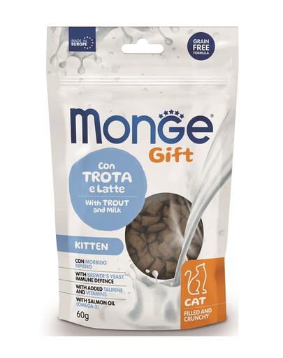 MONGE Gift Filled and Crunchy Kitten 60 g Pstruh s mliekom
