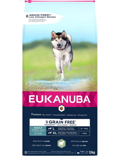 EUKANUBA Grain Free L Adult Jahňacie mäso 12 kg pre dospelé psy veľkých plemien