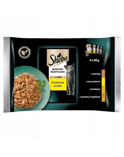 SHEBA Selection Select Slices Hydinové príchute  4x85g krmivo s kačicou, kuracím mäsom, hydinou, kačicou a morkou pre mačky