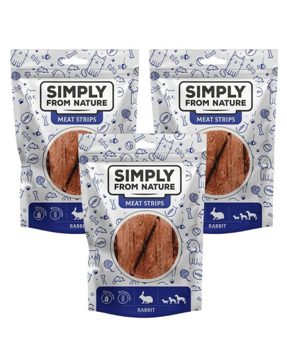 SIMPLY FROM NATURE Meat Strips Králičie stripsy pre psov 3x80 g
