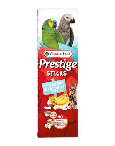 VERSELE-LAGA Prestige Sticks 2 Tyčinky s banánovou a kokosovou posýpkou pre veľké papagáje 140g