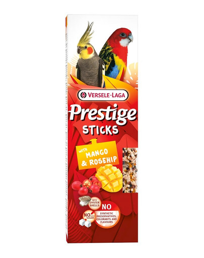 VERSELE-LAGA Prestige Sticks 2 Tyčinky s mangom a šípkami pre stredné papagáje 140g