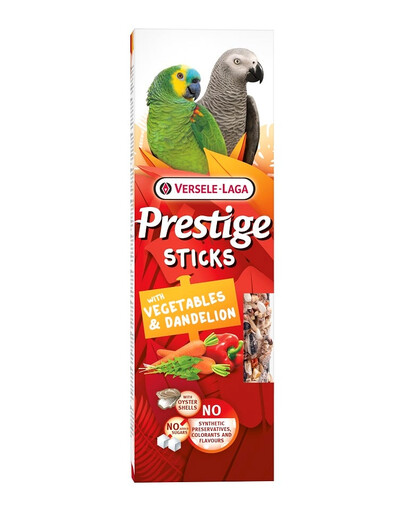 VERSELE-LAGA Prestige Sticks 2 Tyčinky so zeleninou a púpavou pre veľké papagáje 140g