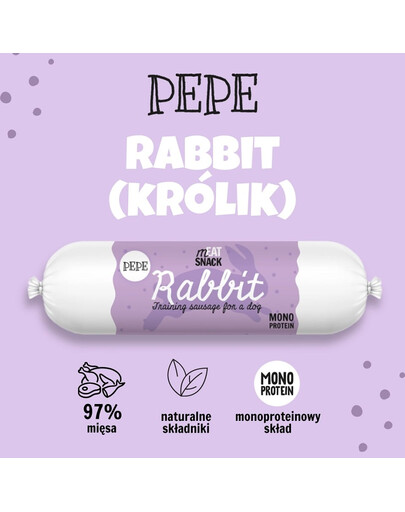 PAKA ZWIERZAKA PEPE Meat Snack Králičia klobása pre psov 200g
