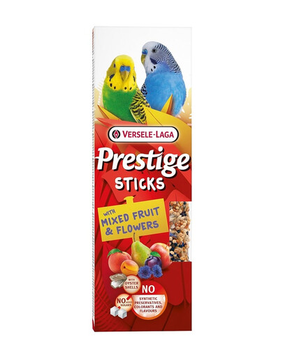VERSELE-LAGA Prestige Sticks 2 tycinky so zmesou ovocia a kvetov pre malé papagáje 60g