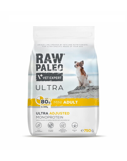 RAW PALEO Ultra Turkey Mini Adult 750g pre dospelé psy malých plemien morčacie