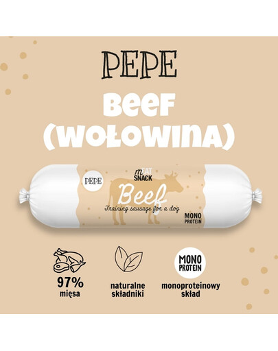 PAKA ZWIERZAKA PEPE Meat Snack Kiełbaska z wołowiny dla psa 200g