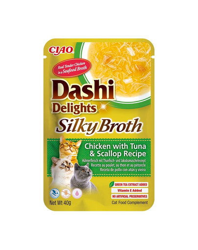 INABA Cat Dashi Delights Silky Broth kuracie mäso, tuniak a hrebenatky 40 g