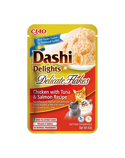 INABA Cat Dashi Delights Delicate Flakes kuracie mäso, tuniak a losos 40 g