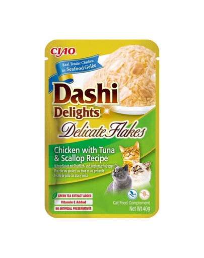 INABA Cat Dashi Delights Delicate Flakes kuracie mäso, tuniak a hrebenatky 40 g