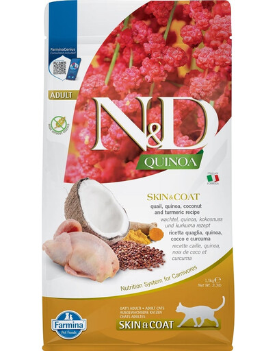 N&D GF Quinoa CAT Skin&Coat Quail & Coconut 1,5 kg