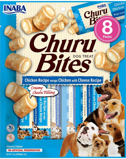 INABA Churu Bite Chicken 8x12g wrapy s kuracím mäsom a syrom pre psov