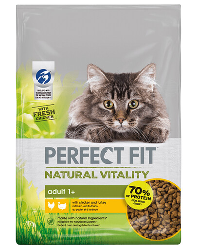 PERFECT FIT Natural Vitality 1+ s kuracím a morčacím mäsom 650 g - suché krmivo pre dospelé mačky