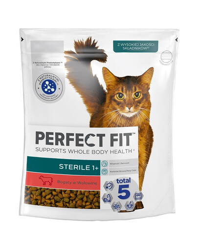 PERFECT FIT (Sterile 1+) 750g Bohaté na hovädzie mäso - suché krmivo pre sterilizované mačky