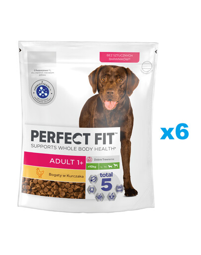 PERFECT FIT Adult 1+ kompletné suché krmivo pre dospelých psov veľkých plemien, bohaté na kuracie mäso 6x825g