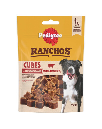 PEDIGREE Ranchos Cubes 70 g bezzbożowa karma uzupełniająca dla dorosłych psów z wołowiną