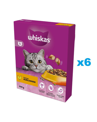 WHISKAS Adult 6x300 g Granule s kuracím mäsom pre mačky