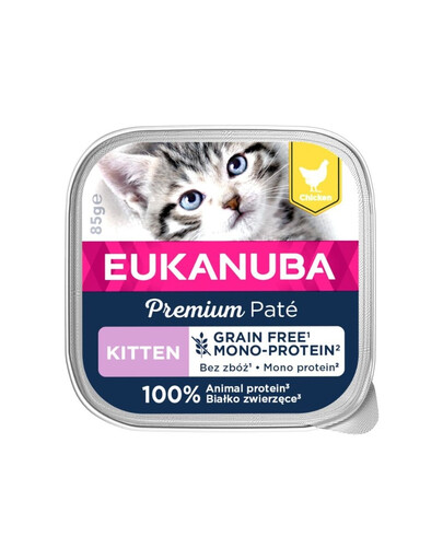EUKANUBA Grain Free Kitten Monoproteínová paštéta pre mačiatka Kuracie 12x85 g