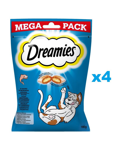 DREAMIES Mega Pack 4x180 g pochúťka s chuťou lahodného lososa pre mačky