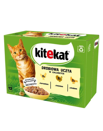 KITEKAT Hydinové hody v želé 12x85g mokré krmivo pre mačky s kuracím, morčacím, hydinovým mäsom