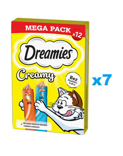 DREAMIES Smotanový MEGA PACK doplnkové krmivo s kuracím mäsom a lososom 84x10 g