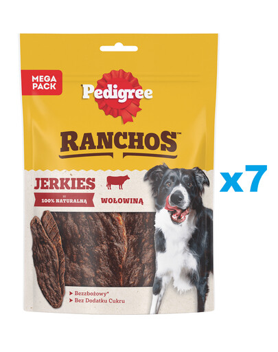PEDIGREE Ranchos Jerkies 7x180 g bezobilné doplnkové krmivo pre dospelých psov s hovädzím mäsom