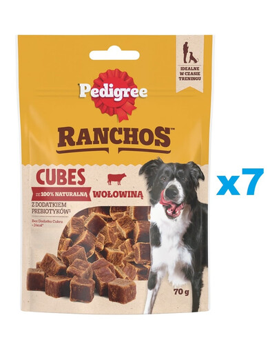 PEDIGREE Ranchos Cubes 7x70 g doplnkové krmivo pre dospelých psov s hovädzím mäsom