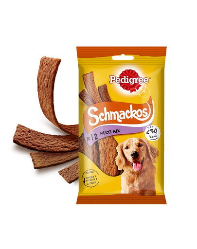 PEDIGREE Schmackos Multi Mix 86 g maškrty vo forme prúžkov pre psov s hovädzím mäsom