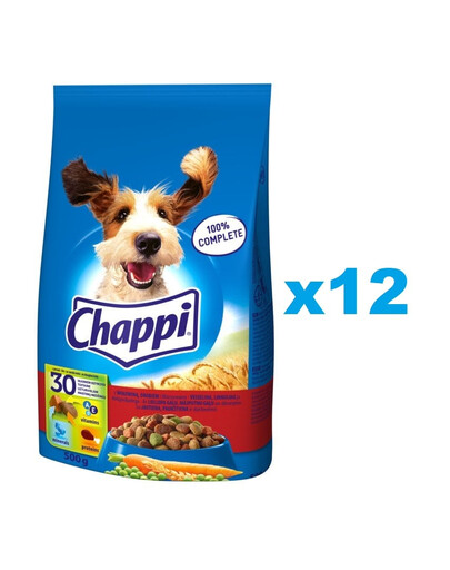CHAPPI 12x500 g - krmivo pre psov s hovädzím mäsom, hydinou a zeleninou