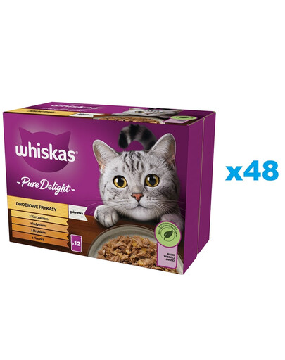 WHISKAS Adult kapsičky v želé pre mačky s kuracím, morčacím, hydinovým a kačacím mäsom 48x85g