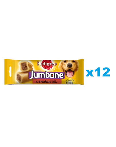 PEDIGREE Jumbone pochúťka s príchuťou hovädzieho a hydinového mäsa pre psy stredných plemien 12x180 g