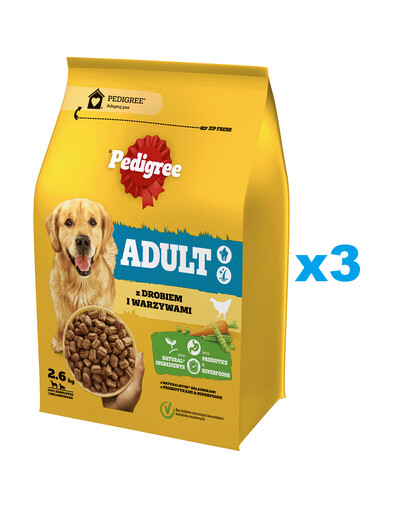 PEDIGREE Adult 3x2,6 kg s hydinou a zeleninou kompletné krmivo pre psy veľkých a stredných plemien
