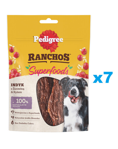 PEDIGREE Ranchos Superfoods 7x70 g doplnkové krmivo pre dospelých psov s morčacím mäsom, brusnicami a ryžou