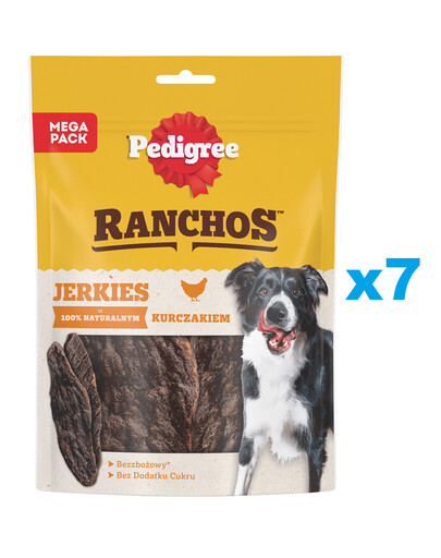 PEDIGREE Ranchos Jerkies 7x180g bezobilné doplnkové krmivo pre dospelé psy s kuracím mäsom