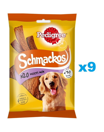 PEDIGREE Schmackos Multi Mix 9x144g maškrty pre psov vo forme prúžkov s hovädzím mäsom