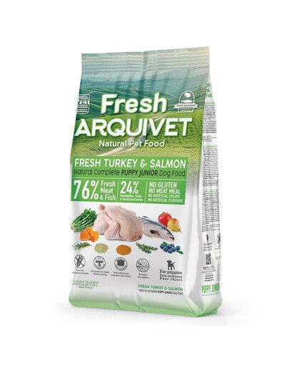 ARQUIVET Fresh Puppy Junior Polo-vlhké krmivo pre šteniatka s morčacím mäsom a lososom 2,5 kg
