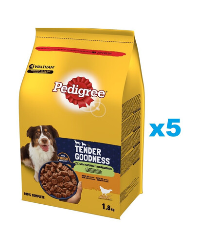 PEDIGREE Tender Goodness 5x1,8 kg, bohaté na hydinu, kompletné krmivo pre dospelých psov
