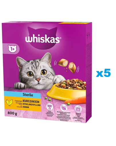WHISKAS Sterile 5x800g krmivo s kuracím mäsom pre sterilizované mačky