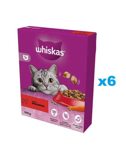 WHISKAS Adult 6x300g krmivo pre dospelé mačky s lahodným hovädzím mäsom